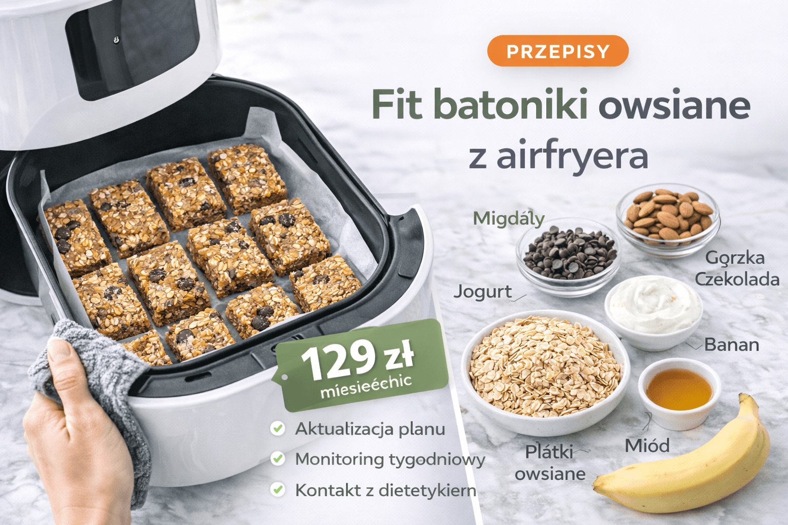 Zdrowe śniadanie z płatkami owsianymi i składnikami przygotowane w nowoczesnej kuchni