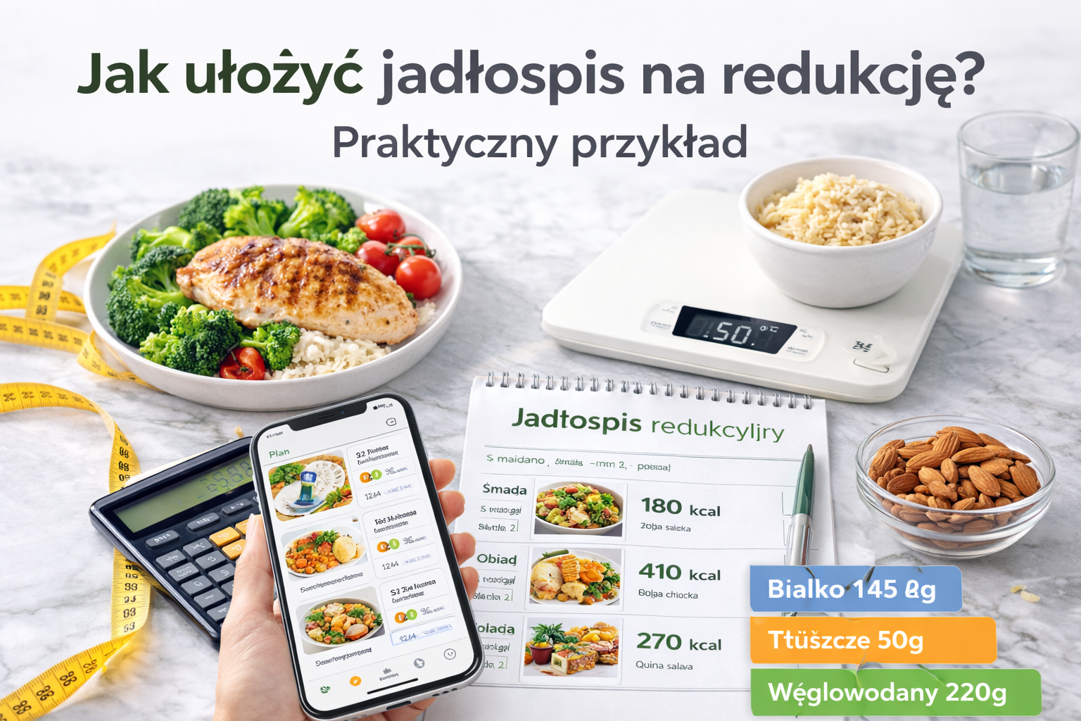 Planowanie jadłospisu redukcyjnego z wagą kuchenną i zdrowym posiłkiem